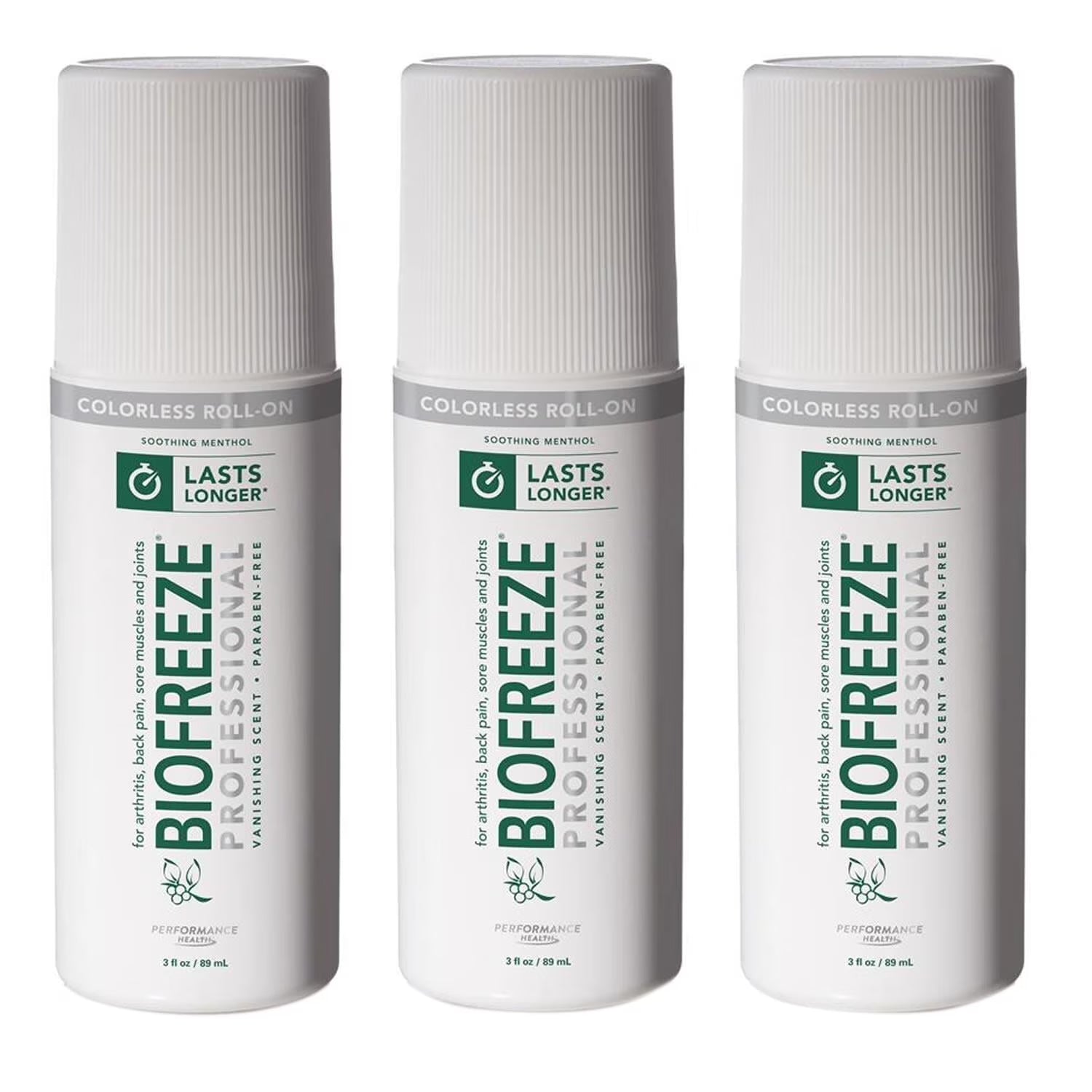 Biofreeze Professional Colorless 3oz Roll-On 3PK Pain Relief Arthritis Fast-Acting