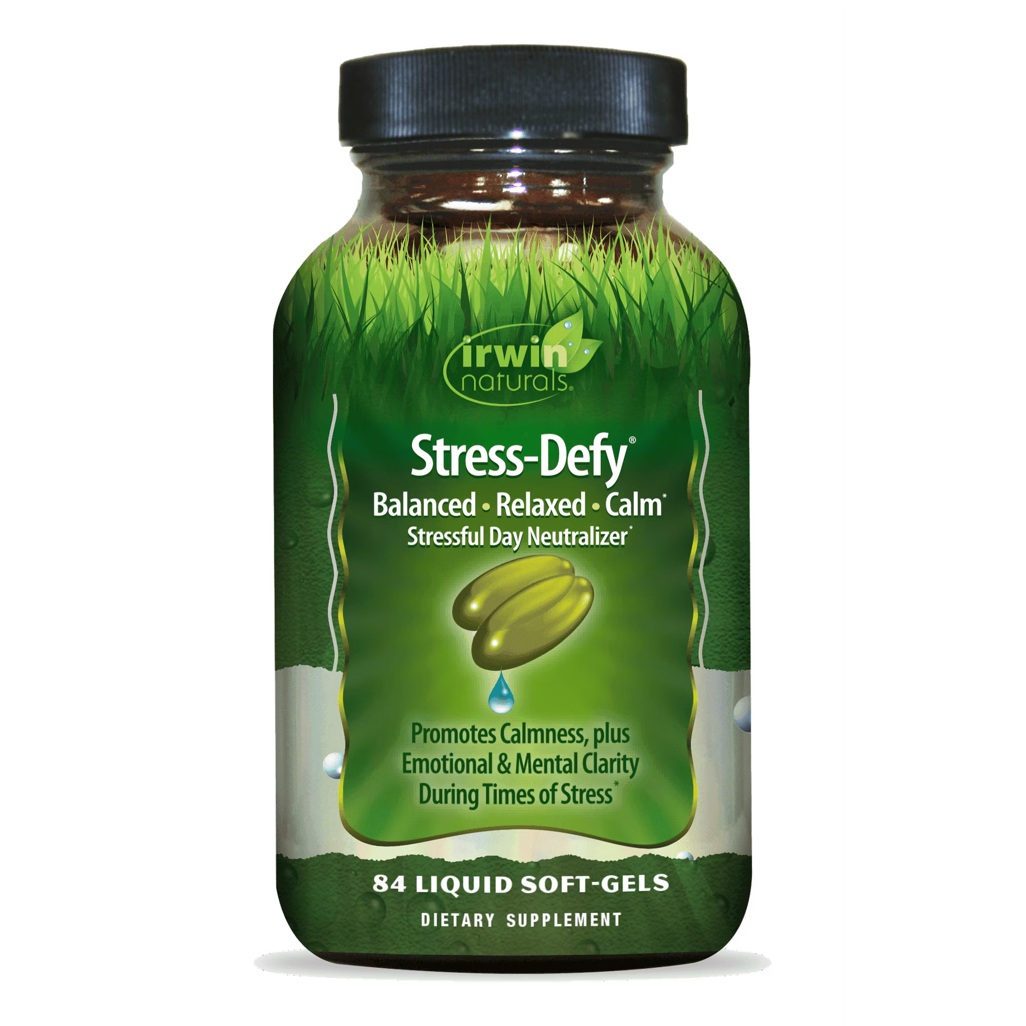 Irwin Naturals Stress-Defy Mood Support – 84 Liquid Soft-Gels – Calm, Balance & Emotional Wellness