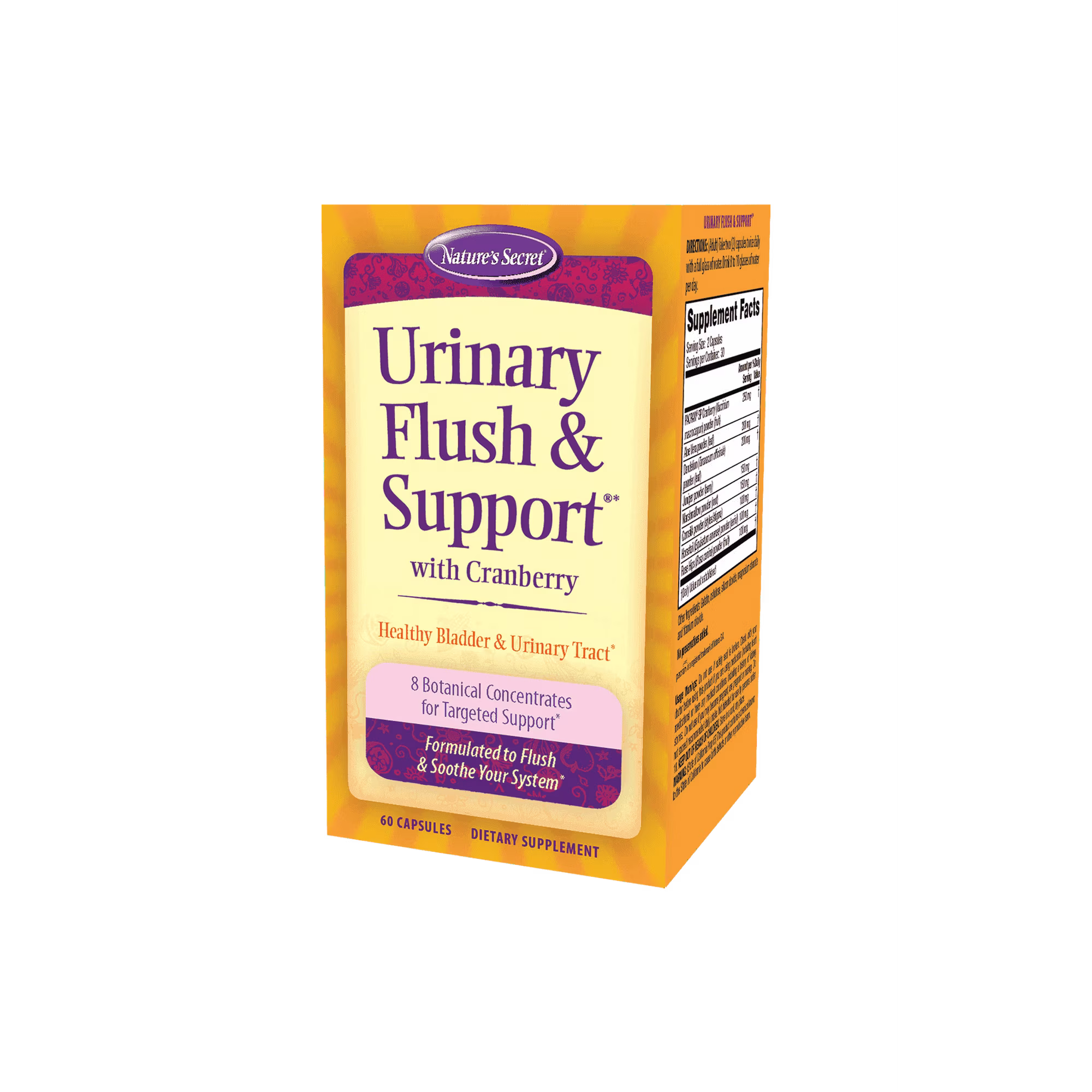 Nature's Secret Urinary Flush & Support with Cranberry Promotes Healthy Bladder & Urinary Tract - 8 Botanical Concentrate Blends to Flush & Soothe - Healthy Elimination & Detoxification - 60 Capsules