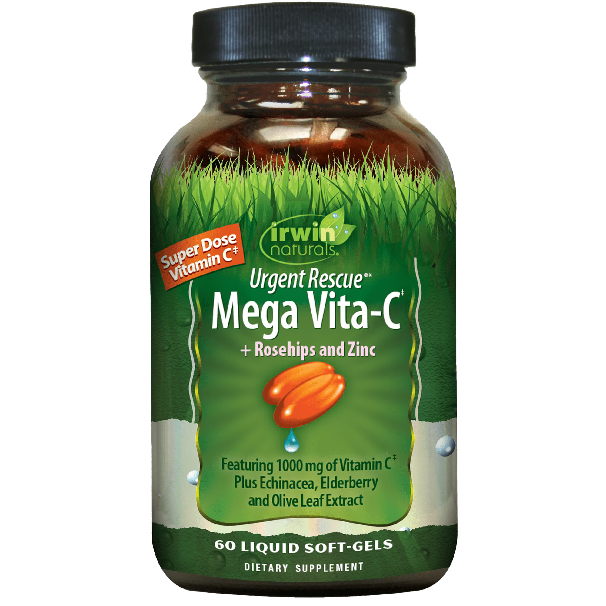 Irwin Naturals Urgent Rescue Mega Vita-C - 60 Liquid Softgels - 1,000 mg of Vitamin C - Immune Support Supplement with Rosehips and Zinc