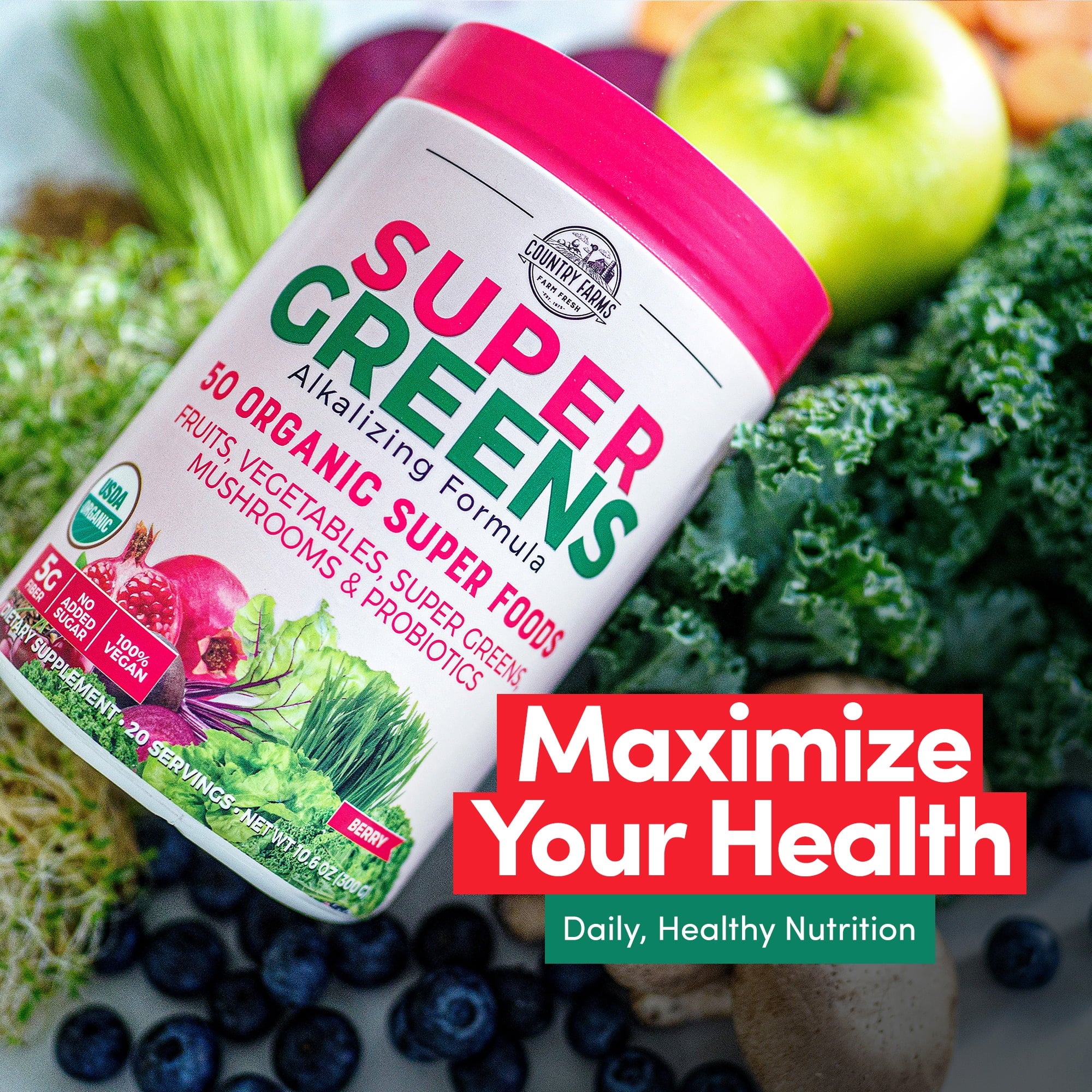 Country Farms Super Green Drink Mix Berry 10.6 oz