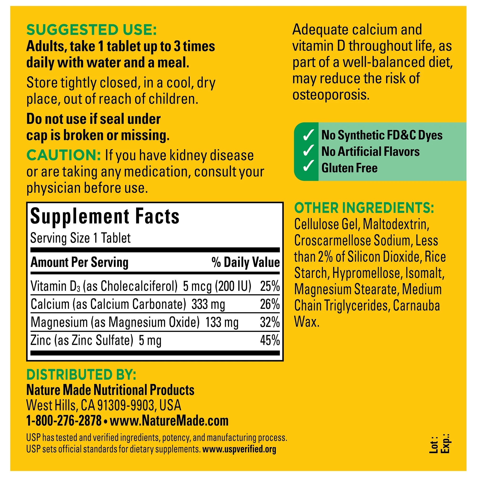 Nature Made Calcium Magnesium Zinc with Vitamin D3 Tablets, Dietary Supplement, 300 Count