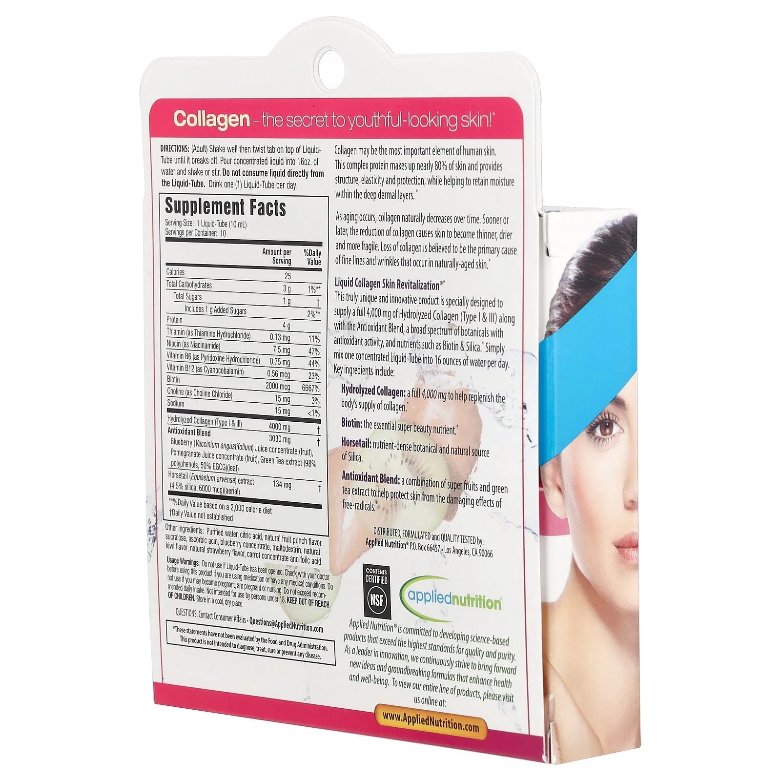 Applied Nutrition Collagen Skin Revitalization Liquid, Strawberry and Kiwi, 10 mL