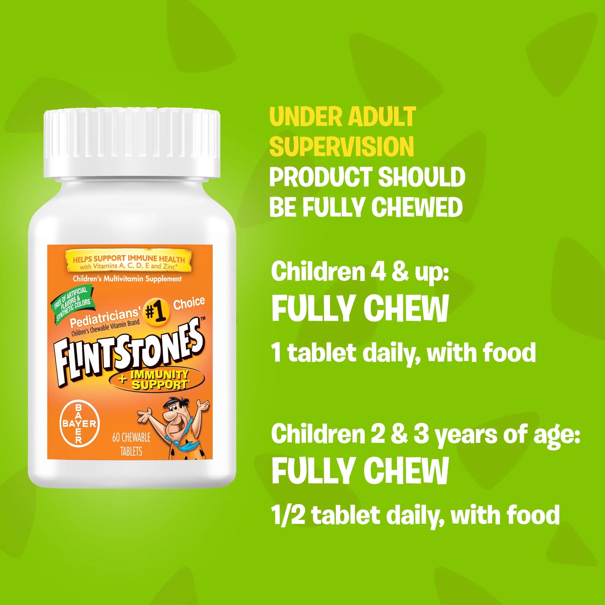 Flintstones Chewable Multivitamin + Immune Support, Vitamin C, Zinc for Kids, 90 Count